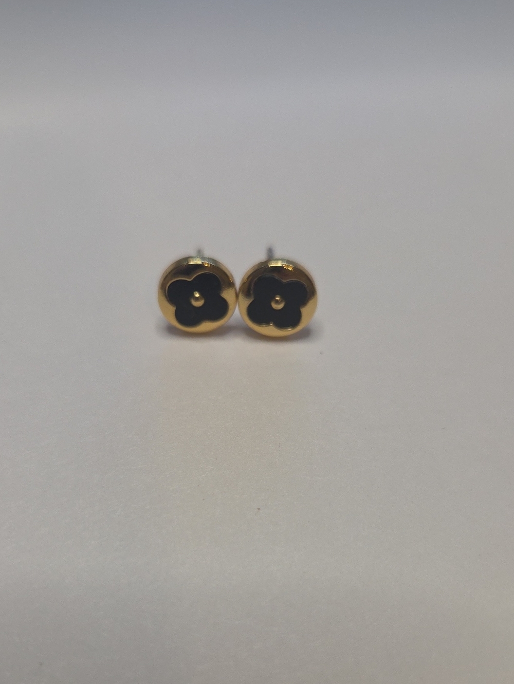 18K Gold Plated Earrings with Black Flower Centers
